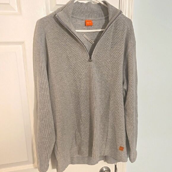 Boss Gray Zip Up Sweater with Quarter Zip and Relaxed Fit - Picture 1 of 8